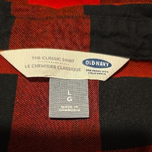 Old Navy Red and Black Buffalo Plaid Long Sleeve  Button Down Shirt L - Picture 2 of 4